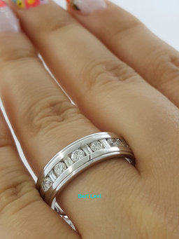Round & Baguette Cut Diamond 0.75 ct 14K White Gold Wedding Band Ring 7 mm 9.8g