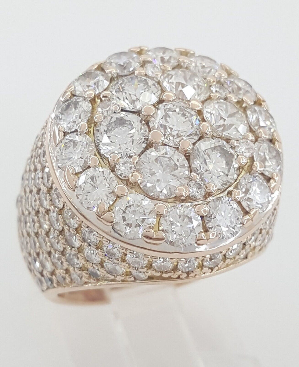 Natural Round Diamond Pave Set Signet Pinky Ring 14K Rose Gold 6.6 ct 15.5 Grams