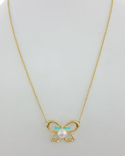 Mikimoto Butterfly Necklace 18k Yellow Gold 7mm Akoya Pearl 18" 6.9 Grams