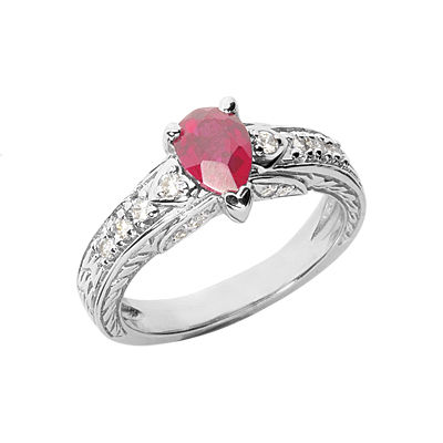 Ladies 14KT White Gold Platinum Pear Diamond Color Stone Ring CSR1164