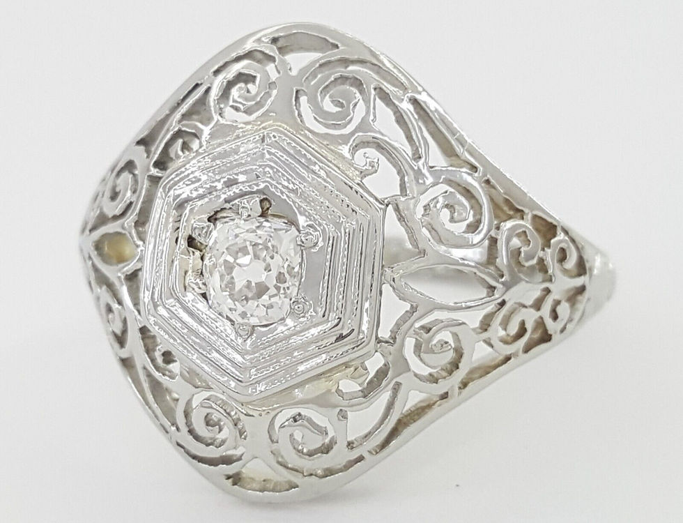 Thumbnail: Antique Vintage Art Deco 18k White Gold Old Mine Cut Diamond Ring 0.2 ct