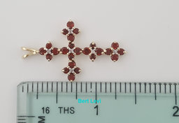 Vintage Garnet Diamond Cross Pendant 10k Yellow Gold 1.35" 2.3 grams