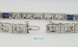 Antique Sapphire 14K White Gold & Old Euro Cut Diamond Bar Bracelet 8.6 grams 7"
