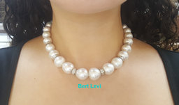 South Sea Pearl Diamond Choker Necklace 1.5 ct 16.5" 18k White Gold