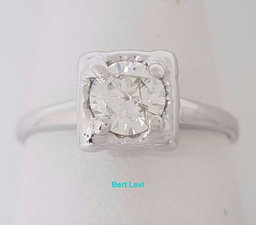 0.55 ct Antique Vintage 14K White Gold Transitional Cut Diamond Engagement Ring