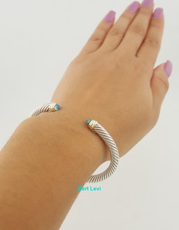 David Yurman Classic Cable Blue Topaz Bracelet Silver & 14k Gold 5 mm 6.5" $850