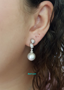 Diamond & Akoya Pearl Swirl Drop Screw Clip-On Earrings 0.5 ct 14k W Gold