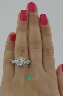 Round Brilliant Cut Halo Pave Diamond Engagement Ring 1.8 ct 14k White Gold GIA