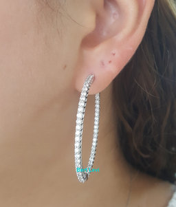 Inside Out Diamond Oval Hoop Earrings 3 ct 14k W Gold 1.8" 10.8 Grams Rtl $6,500