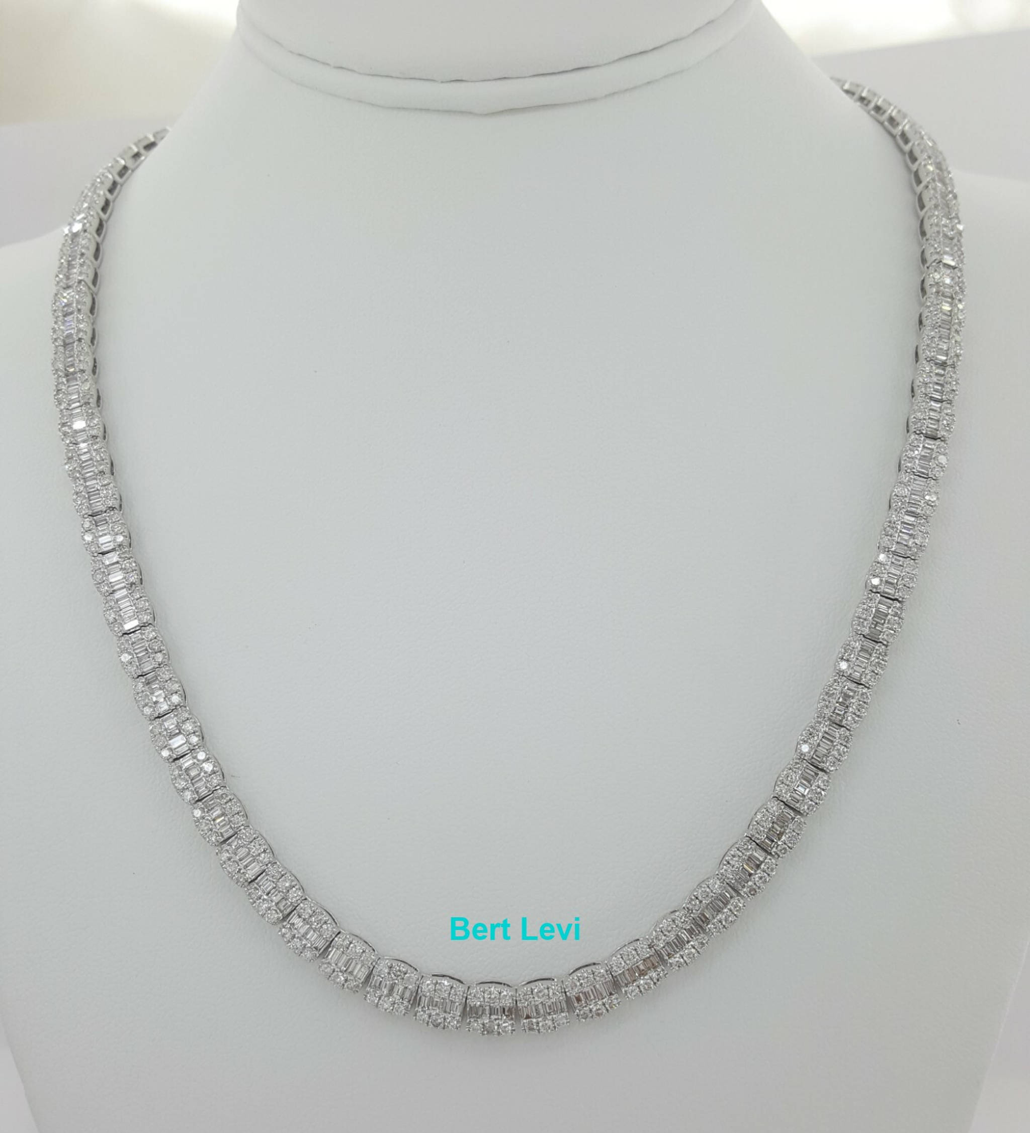 Round & Baguette Diamond Chain Necklace 17 ct 14K White Gold 6.1mm 20" Rtl $40K