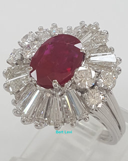 Vintage Oval Burma No Heat Ruby Diamond Ballerina Ring Platinum 5.2 ct