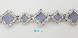 David Yurman Quatrefoil Chalcedony Diamond Bracelet 3.44 ct 18K W Gold 69 Grams