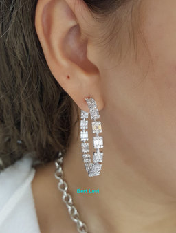 4 ct Baguette & Round Diamond Inside Out Round Hoop Earrings 18K White Gold