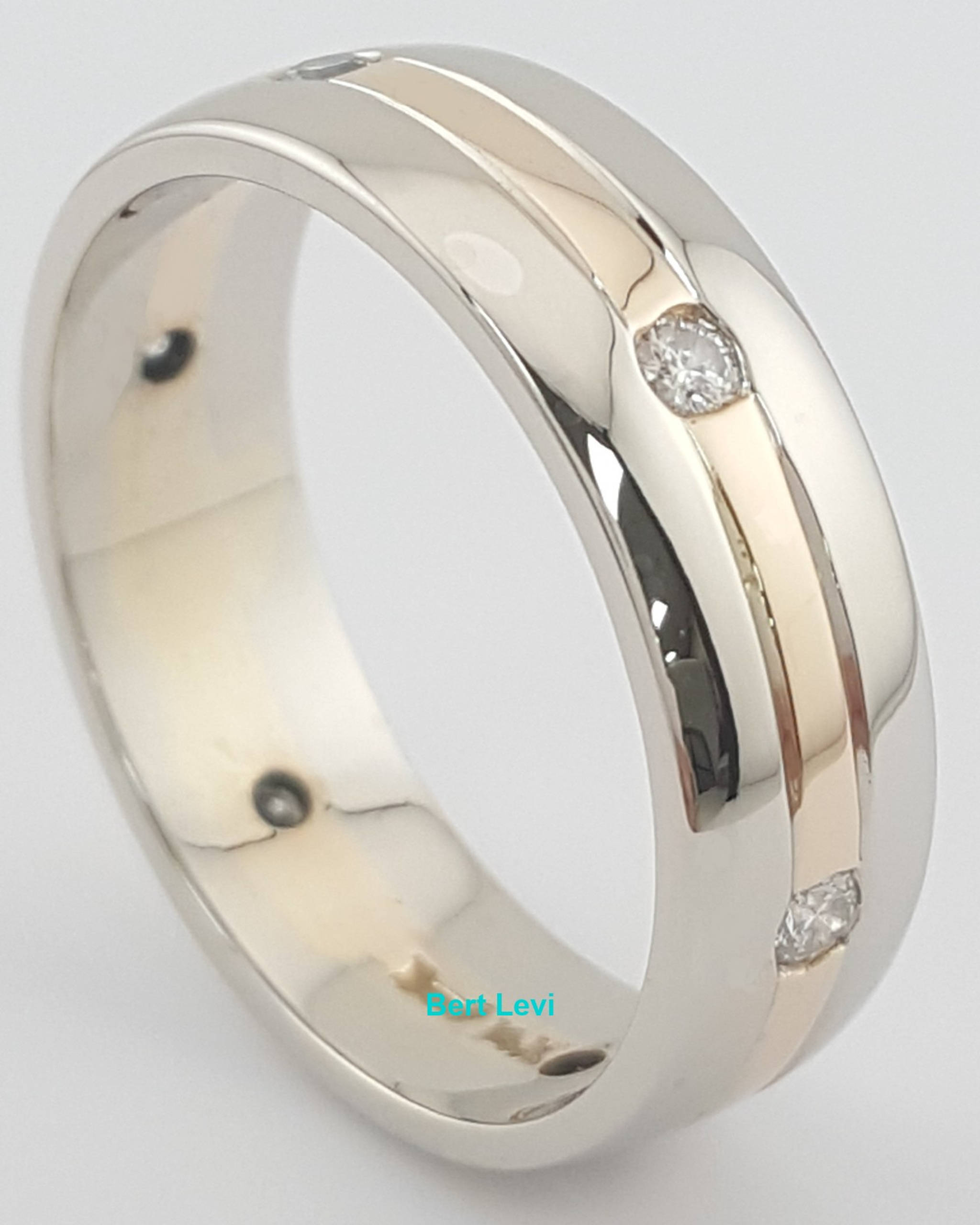 14k White & Rose Gold 0.24 ct Diamond Men's Wedding Band Ring 6.5 mm