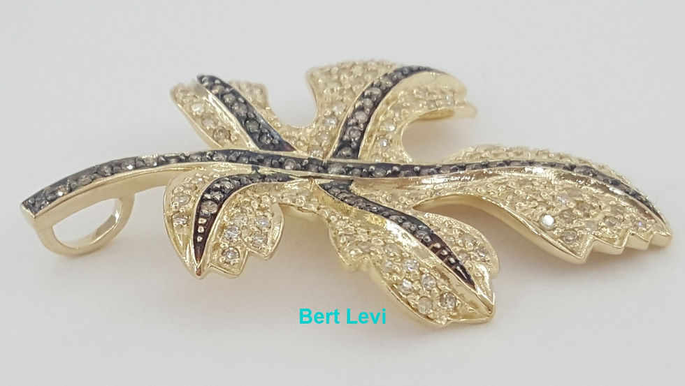 Thumbnail: White Champagne Diamond Leaf Pendant 1 ct 1.65" 14K Yellow Gold