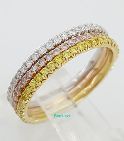 18k Tri-Color Gold Round White Pink & Yellow Diamond 1.6 ct Eternity Band Ring