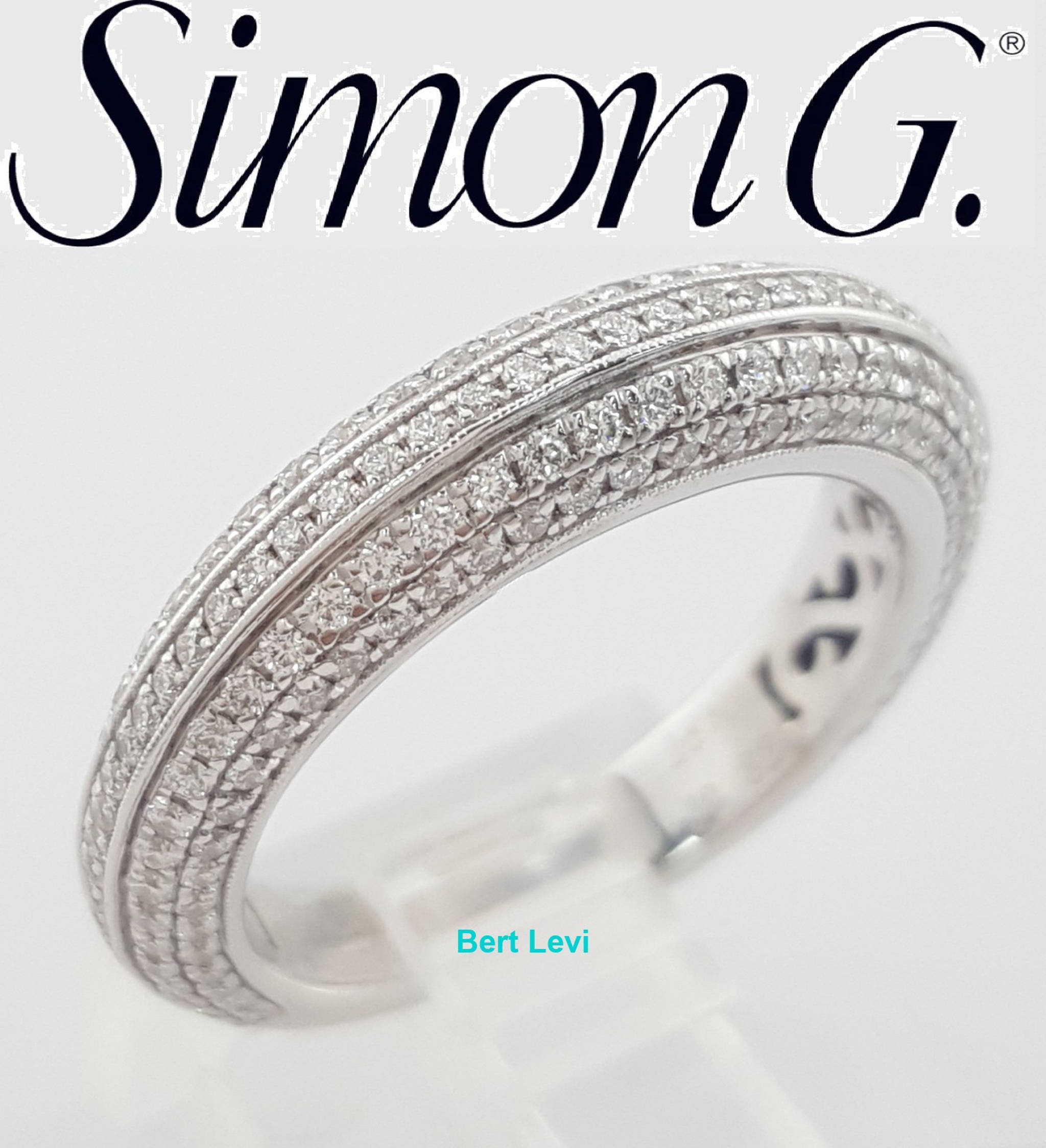 Simon G. Diamond Pave Wedding Band Ring 0.82 ct 18k White Gold 4.6mm
