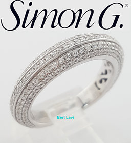 Simon G. Diamond Pave Wedding Band Ring 0.82 ct 18k White Gold 4.6mm