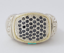 EFFY 925 Sterling Silver & 18k Gold 0.5 ct Round Cut Black Diamond Fashion Ring