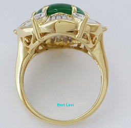 Jade Jadeite Fei Cui Type A Diamond Halo Ballerina Ring 18K Yellow Gold 6.38 ct