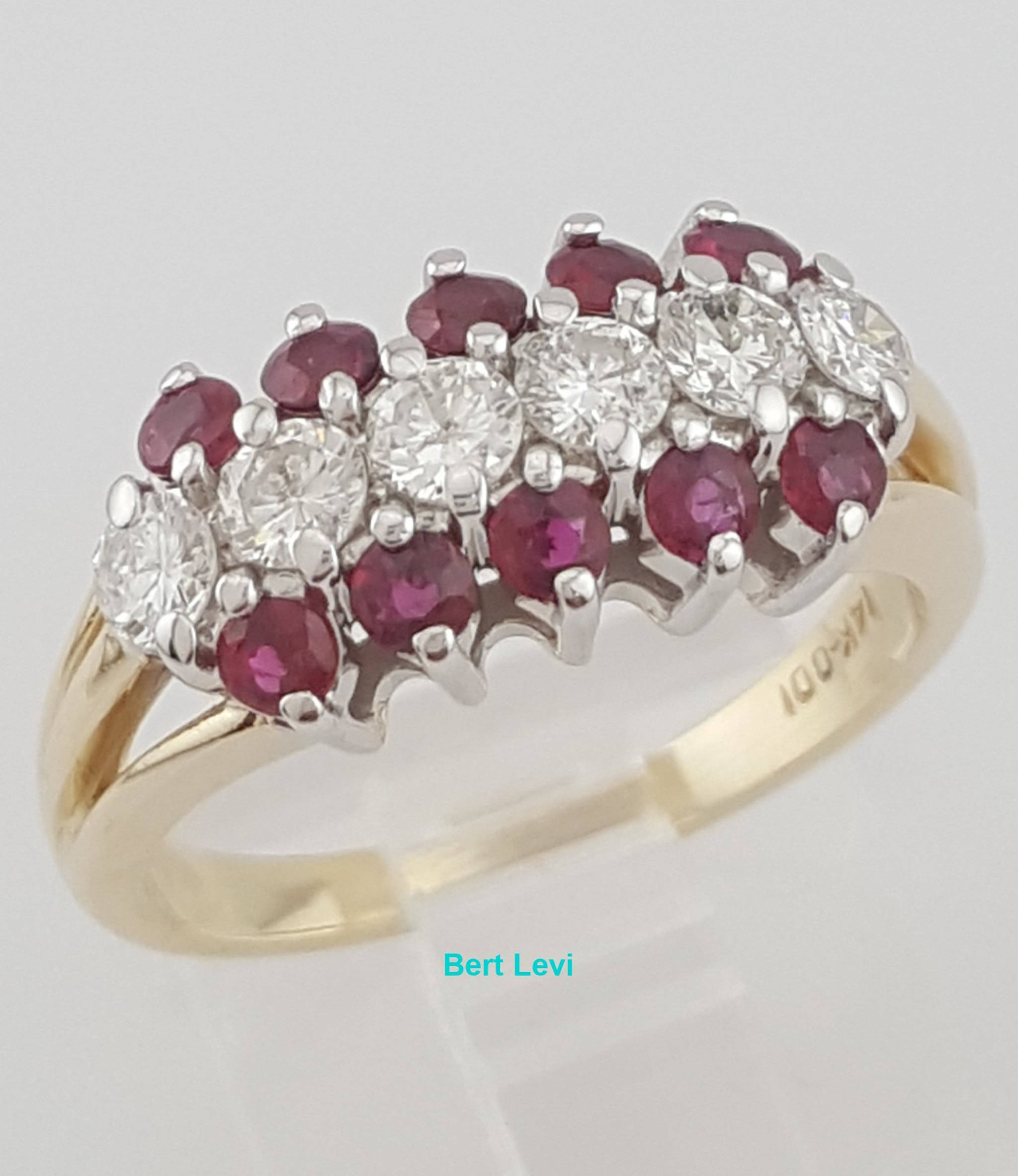 Vintage Ruby Diamond Band Ring 1.1 ct 14k Yellow & White Gold 8.6 mm