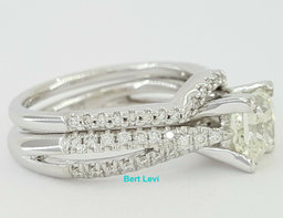 Princess & Round Cut Diamond Engagement Wedding Ring Set 1.8 ct Parade 18k