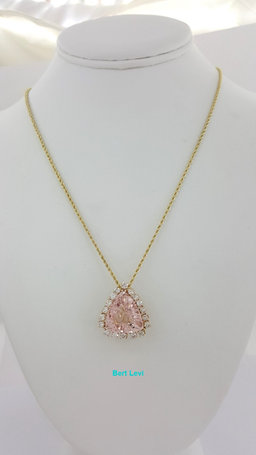Morganite & Diamond Halo Necklace 16 ct Trillion Cut 14K Gold 20" Retail $12K