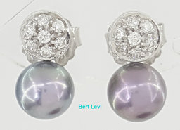 Tahitian Pearls Diamond Earrings 0.21 ct Diamonds 7mm Wide 18K White Gold