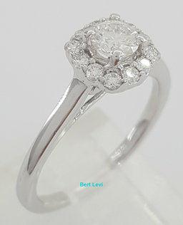 0.5 ct 14k White Gold Round Brilliant Cut Flower Halo Engagement Ring Size 5.25