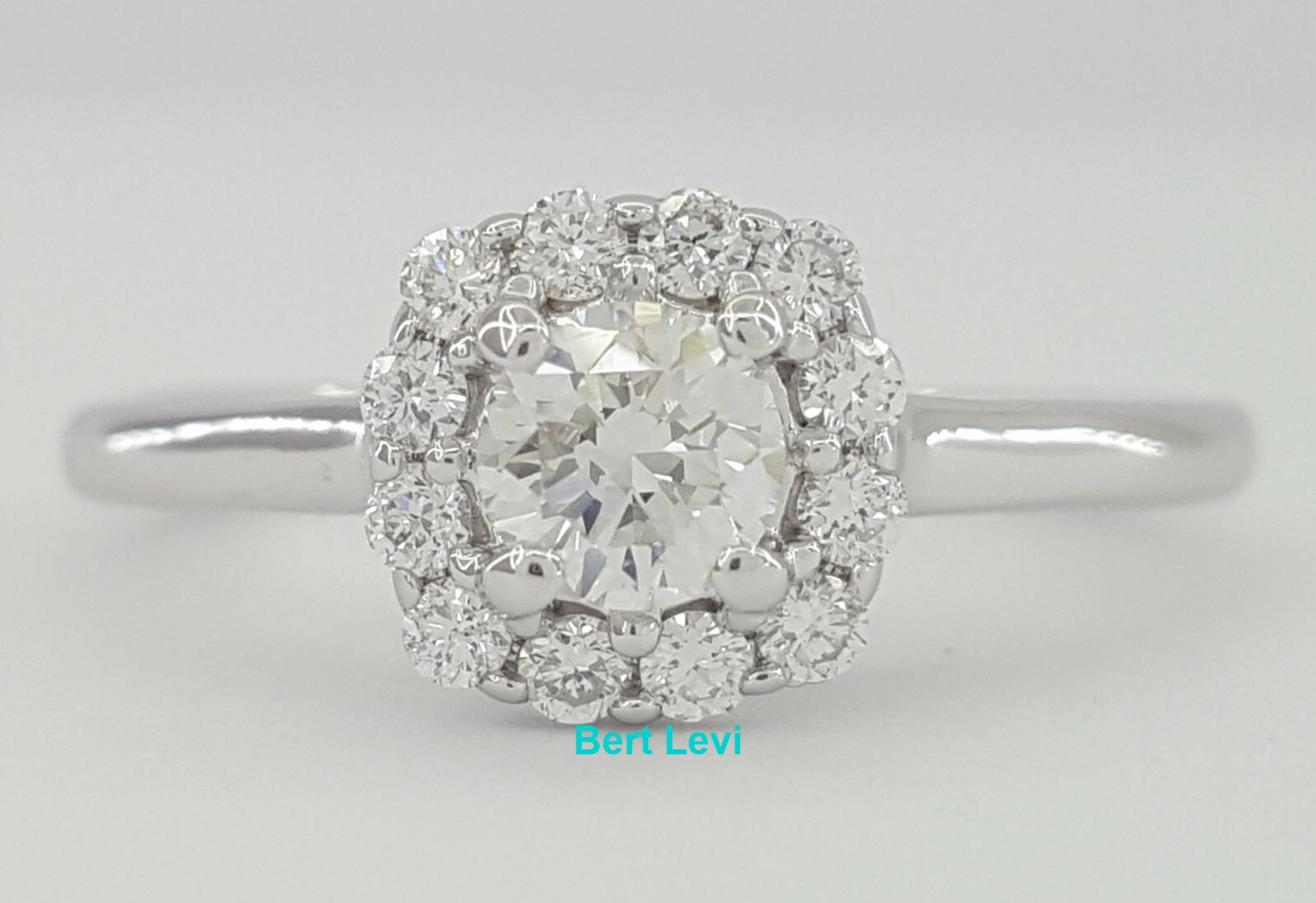 0.5 ct 14k White Gold Round Brilliant Cut Flower Halo Engagement Ring Size 5.25