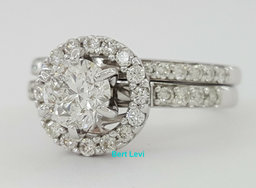 1.31 ct 14K White Gold Round Brilliant Diamond Halo Engagement Wedding Ring Set