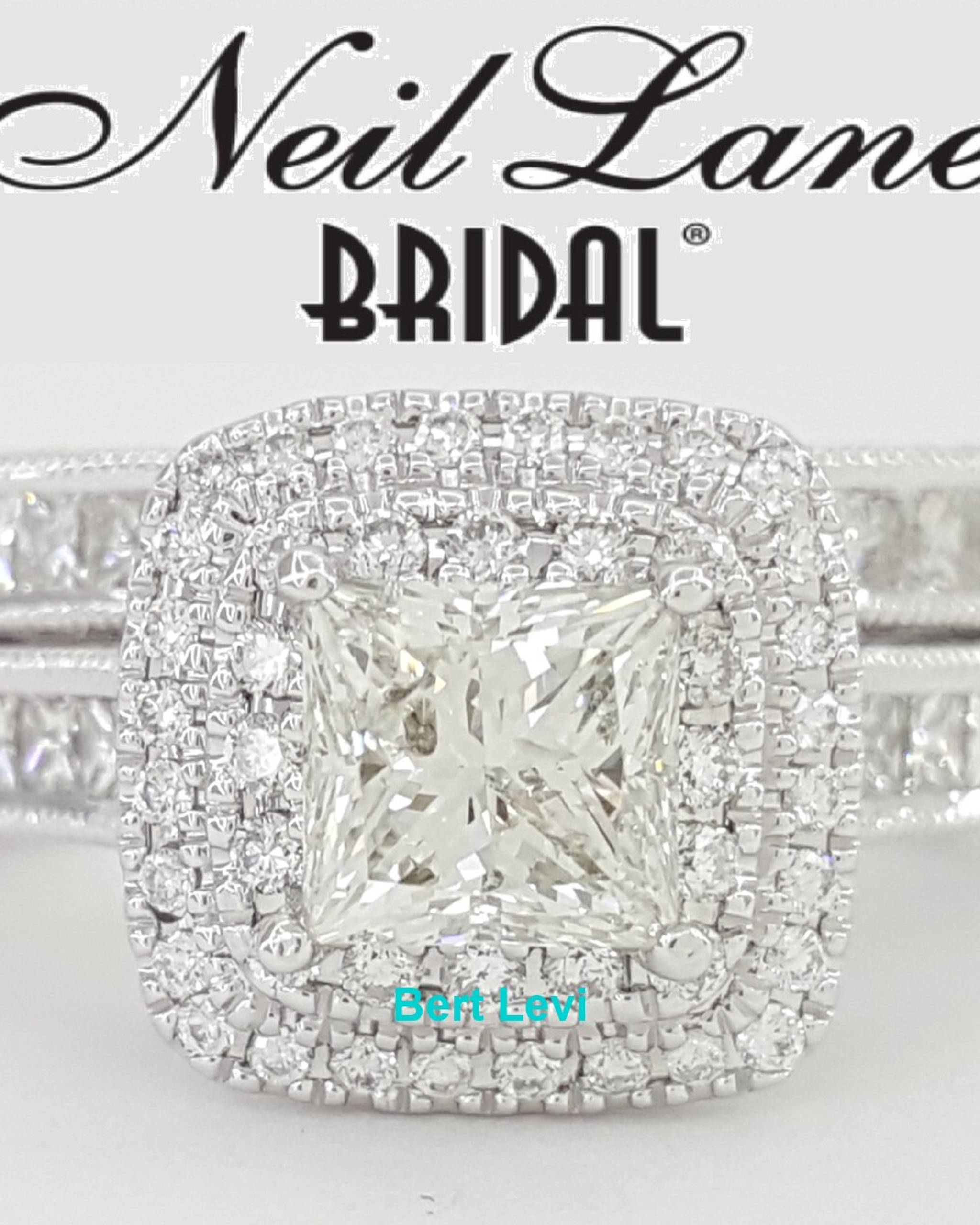 Neil Lane Princess Cut Diamond Halo Engagement Ring Set 2.5 ct 14K W Gold $8.5K