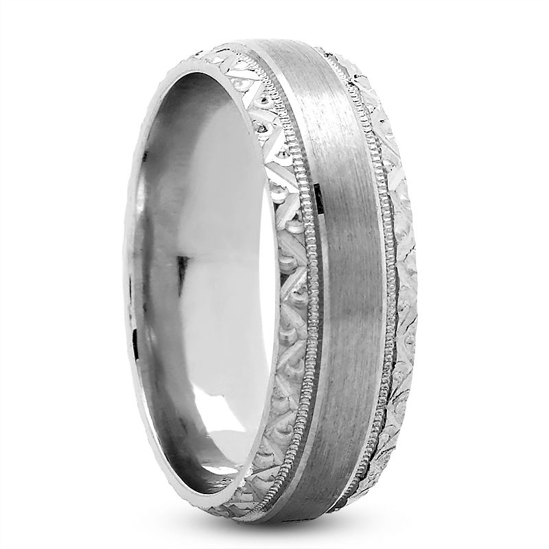 Mens 14KT White Gold Platinum Traditional Wedding Band M371