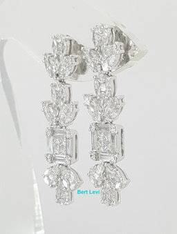 Marquise Pear Princess Baguette Round Diamond Dangle Earrings 3.52ct 18K Gold
