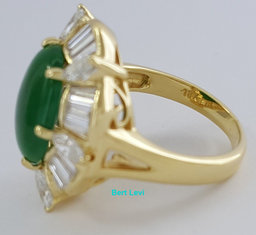 Jade Jadeite Fei Cui Type A Diamond Halo Ballerina Ring 18K Yellow Gold 6.38 ct