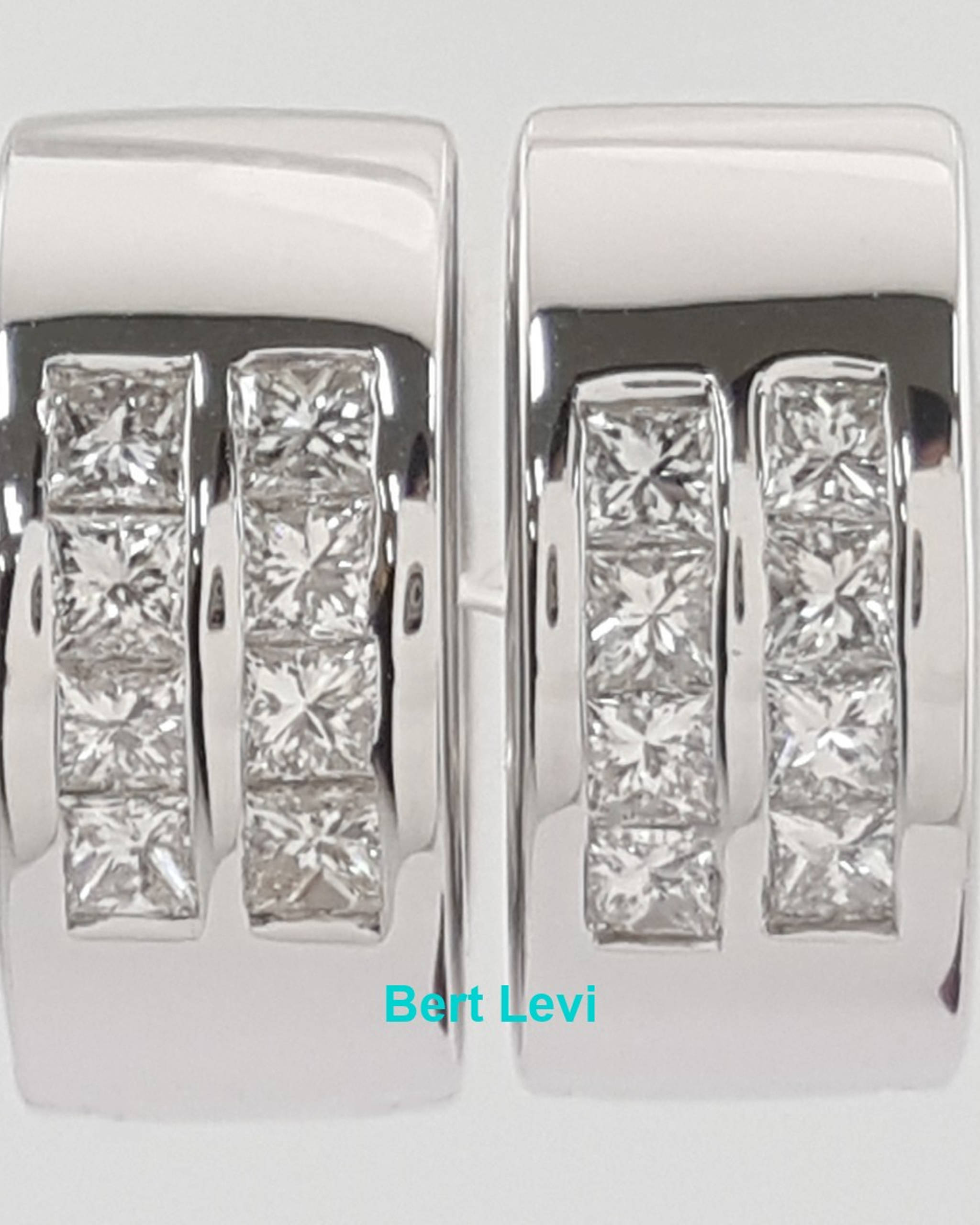 Princess Diamond Channel Set Hugger Hoop Earrings 1 ct 14K W Gold 15 mm 8 Grams