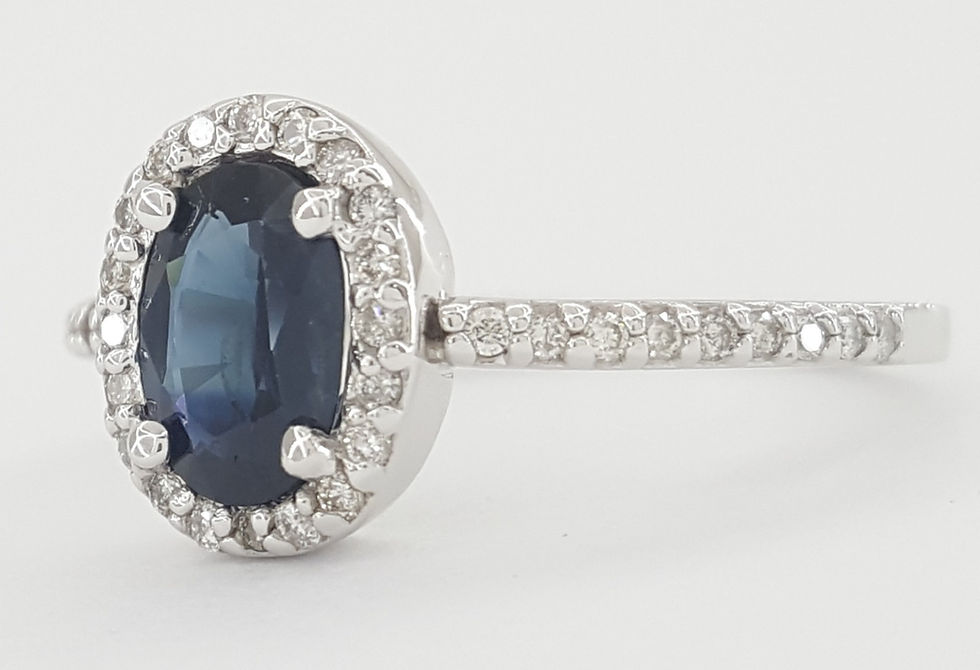 Thumbnail: Oval Blue Sapphire & Diamond Halo 14k White Gold Engagement Ring 0.9 ct