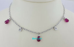 Briolette Shaped Rubellite & Diamond Chandelier Necklace 18k White Gold Rtl$2500