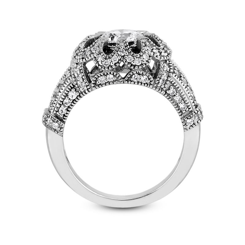 Thumbnail: Ladies 14KT White Gold Platinum Round Diamond Fancy Engagement Ring ENR8469