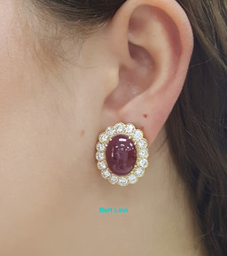 Burma No Heat Ruby & Diamond Halo Earrings 18.95 ct 18k Yellow Gold Retail $58K