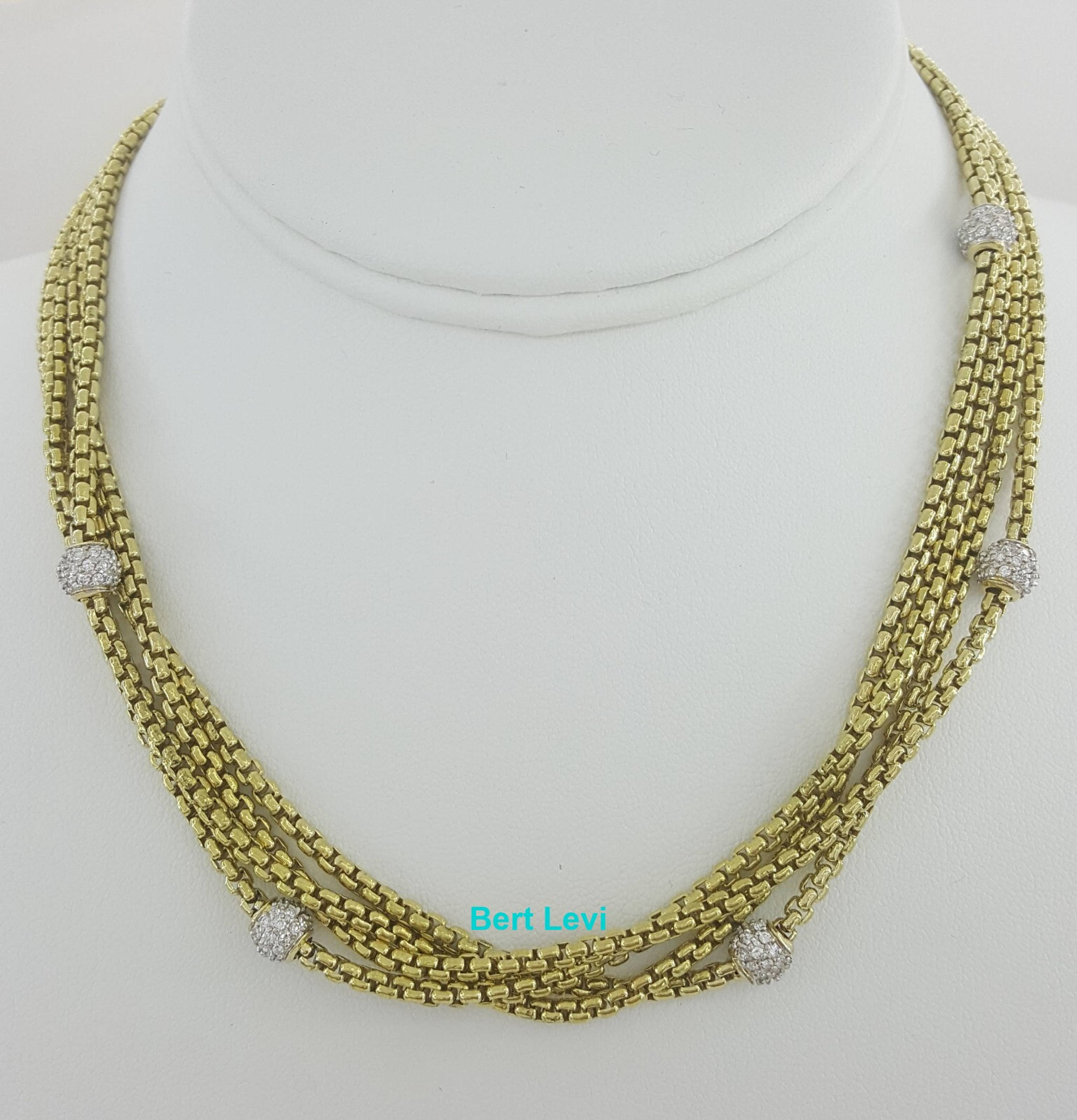 David Yurman Pave Diamond Ball Station 4 Strand Gold Necklace 1.7 ct 18k 86.6 Gr