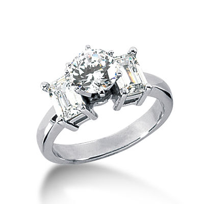 Ladies White Gold Platinum Emerald Diamond Three Stones Engagement Ring ENR181