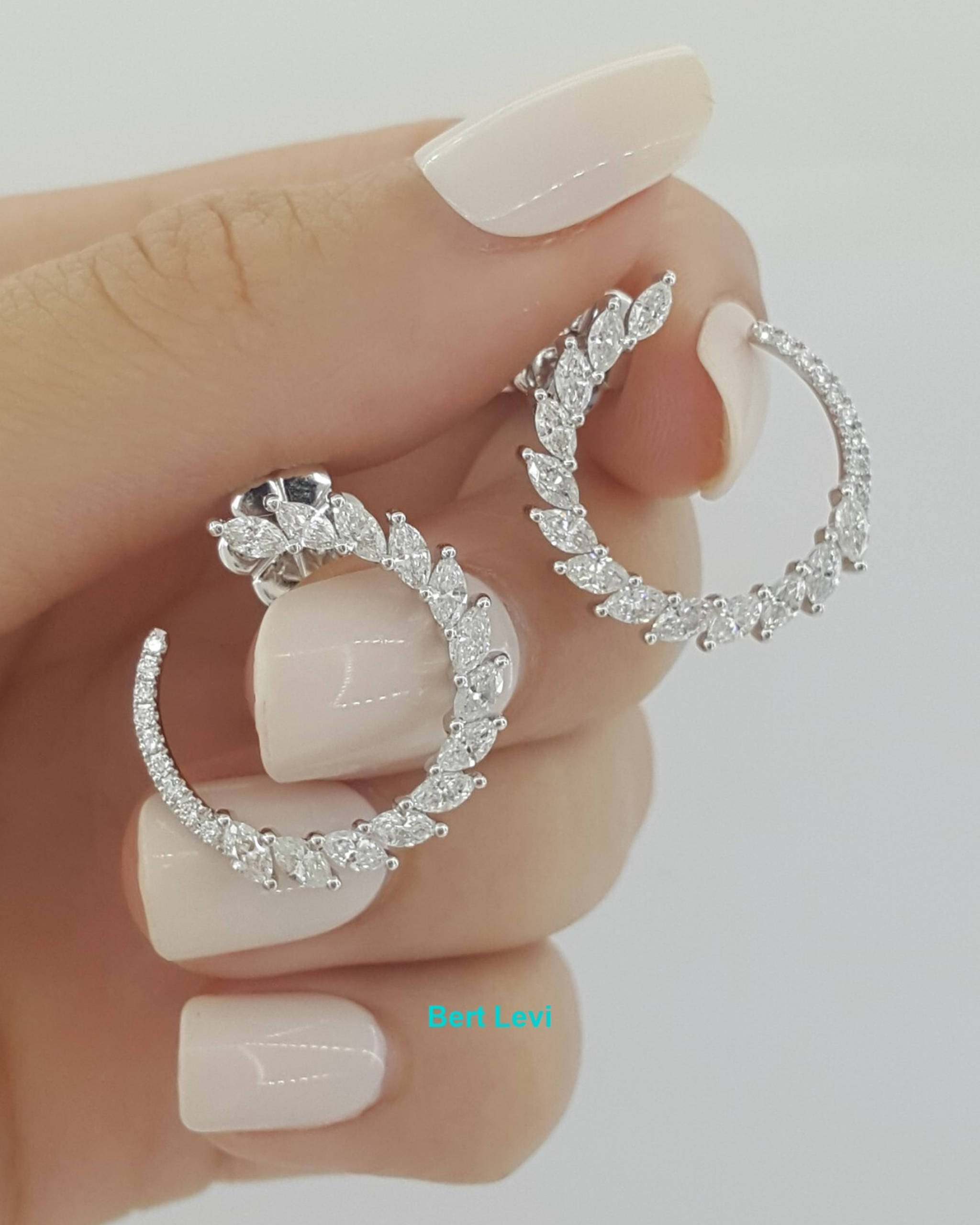 Marquise & Round Diamond Sideway Hoop Earrings 21.4mm 18K W Gold 1.9 ct $6,500
