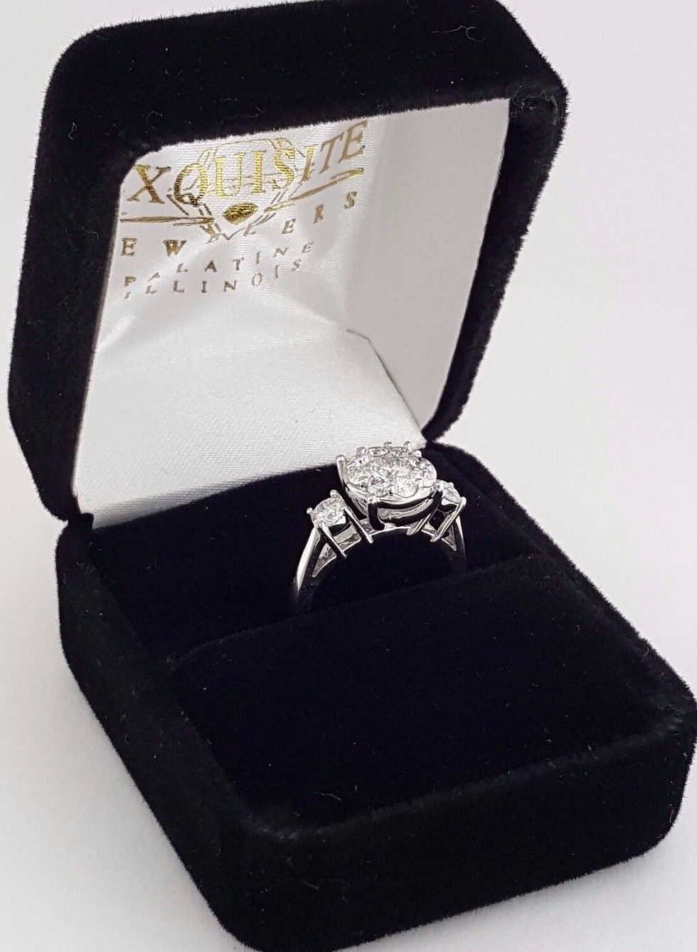 Thumbnail: 1 ct 14k White Gold Round Brilliant Diamond Cluster Halo Engagement Ring 