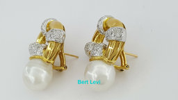 Vintage 18k Yellow Gold South Sea Pearl & 1.2 ct Diamond Earclips Earrings 31.1g