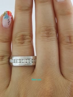 Round & Baguette Cut Diamond 0.75 ct 14K White Gold Wedding Band Ring 7 mm 9.8g