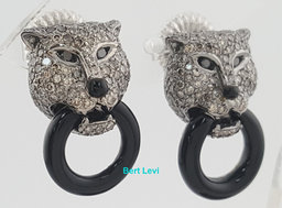 Panther Stud Earrings Diamond & Onyx 1.26 ct 18k White Gold 10 Grams 21.2mm