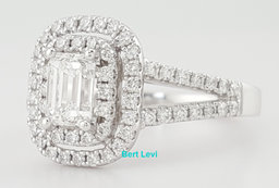 Emerald Diamond Double Halo Split Shank Engagement Ring 1.4 ct Platinum Rtl $7K