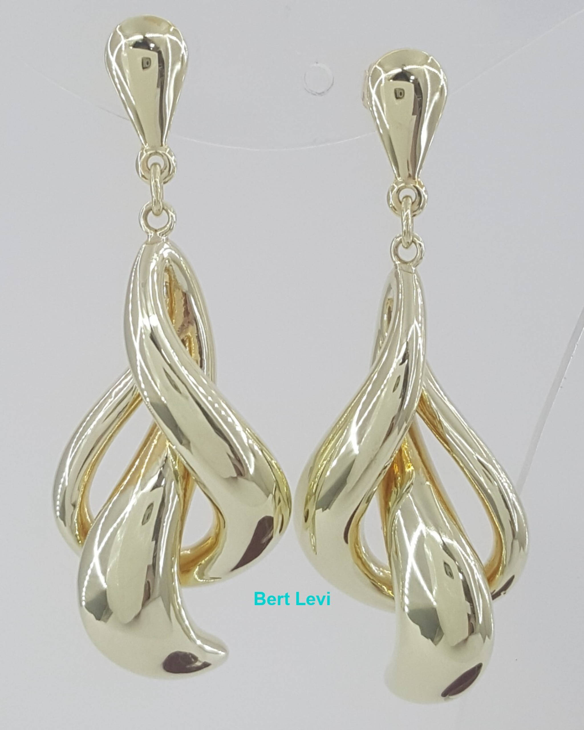 14k Yellow Gold Drop Dangle Earrings 1.75" 5.4 Grams
