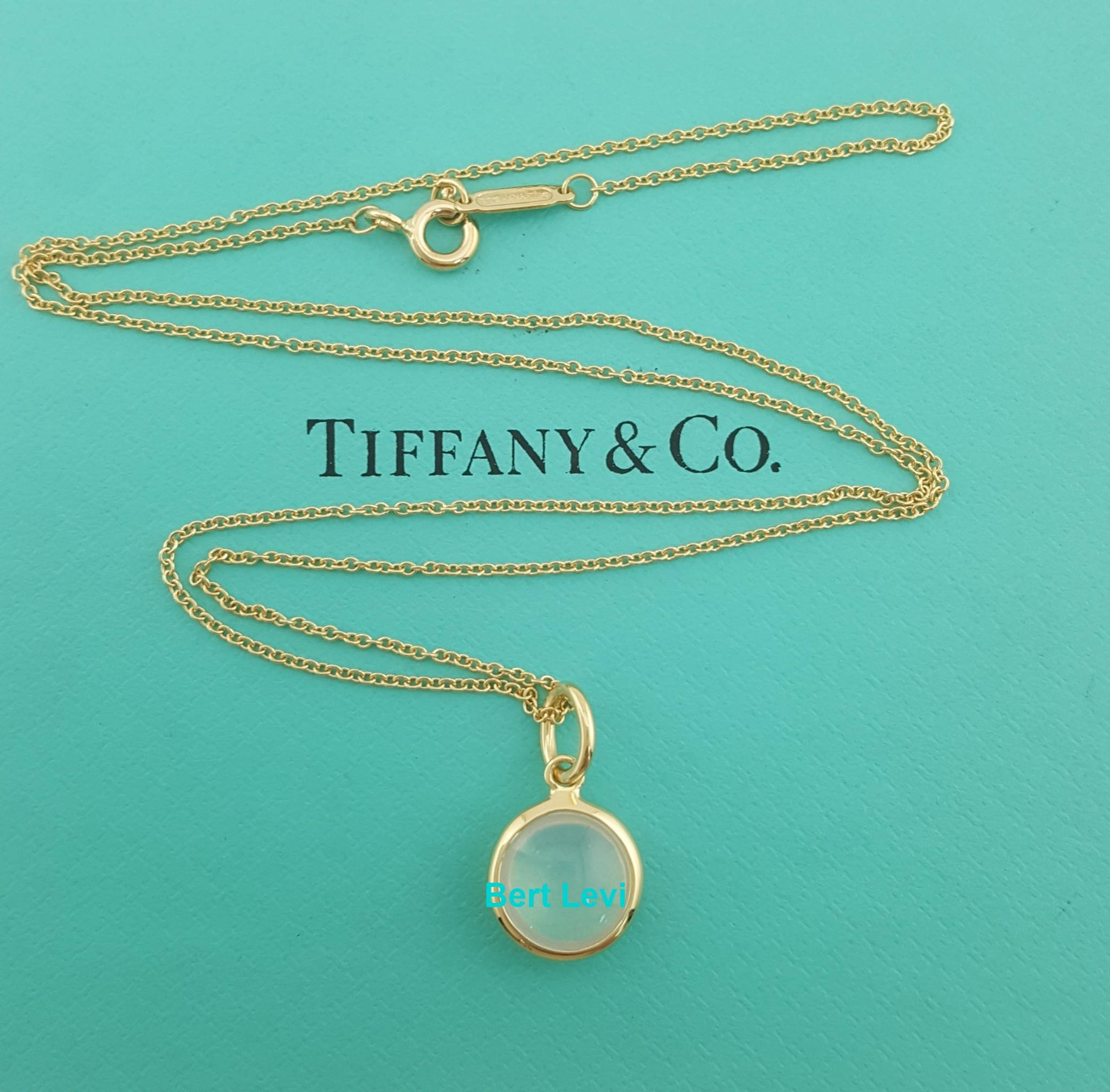 Tiffany & Co Paloma Picasso Moonstone 18K Yellow Gold Pendant Necklace 18"